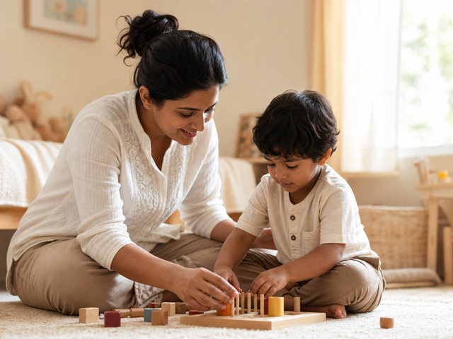 Parent and child playing together at home during occupational therapy