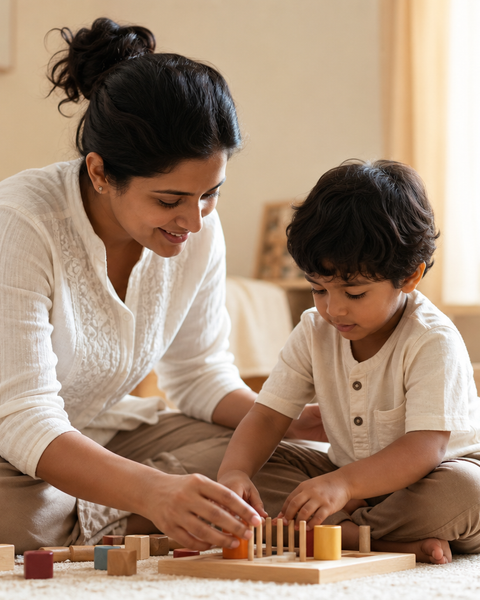 Parent and child playing together at home